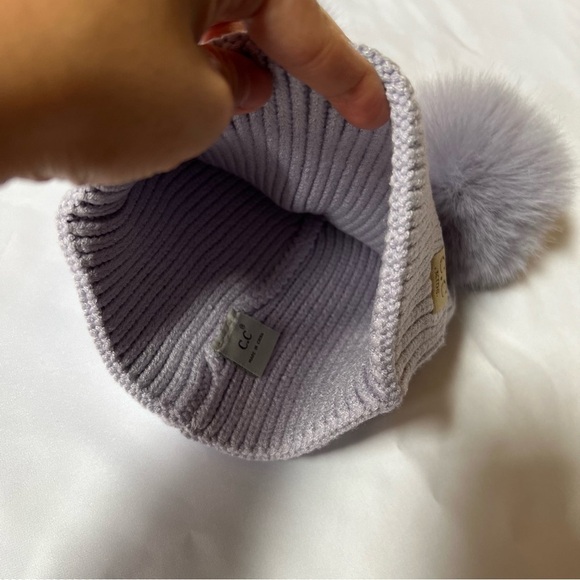 C.C Kids Light‎ Purple Warm Cozy Winter Rib-Knit Beanie Hat with Faux Fur Pompom - Picture 8 of 10